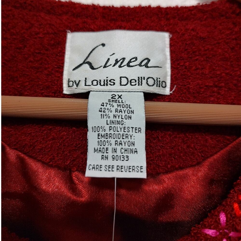 Linea by Louis Dell'Olio Red Raspberry Embroidered Wool Blend Button Up Coat 2X - Picture 5 of 10